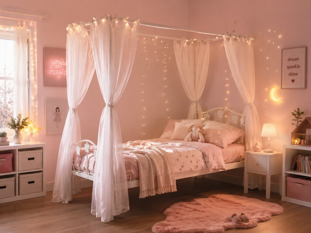 Children's Single (3'0) White 4 poster Bed Frame